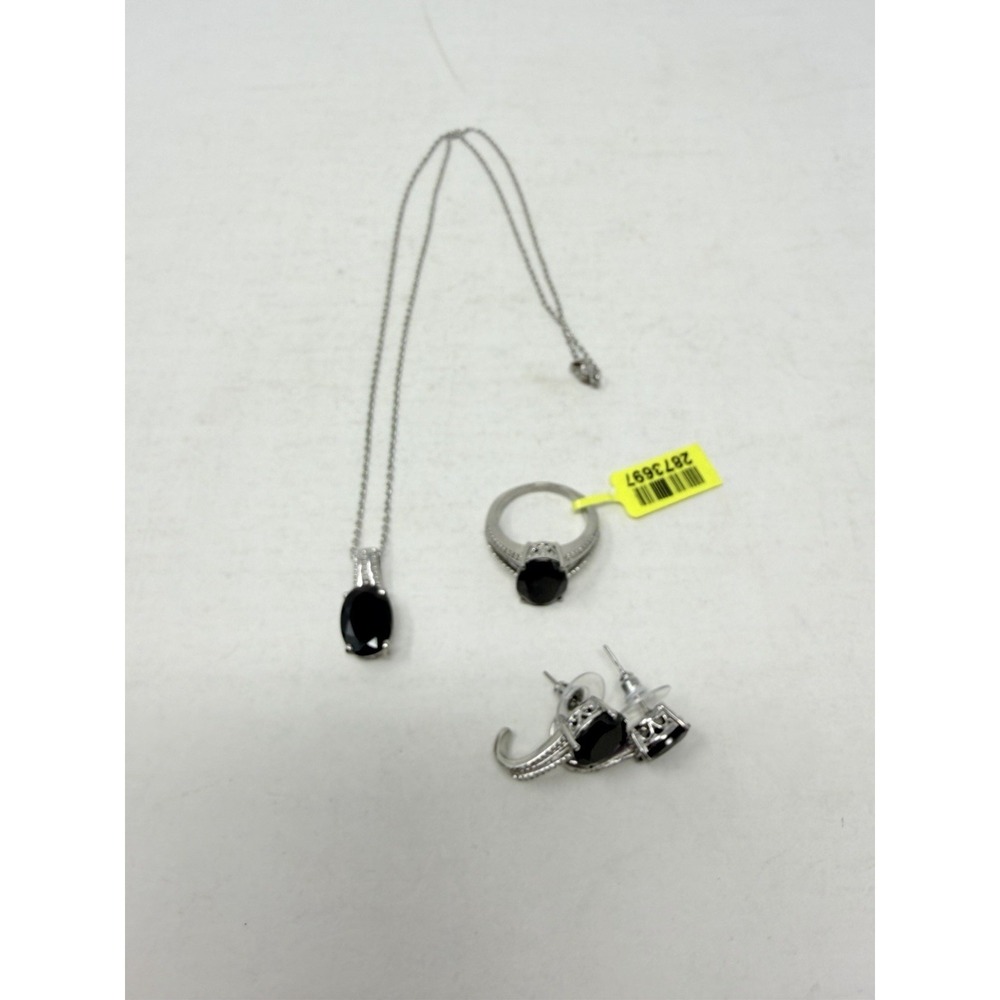 Shop LC Thai‎ Black Spinel J-Hoop Earrings/Size 8 Ring/Pendant Necklace Set 5609